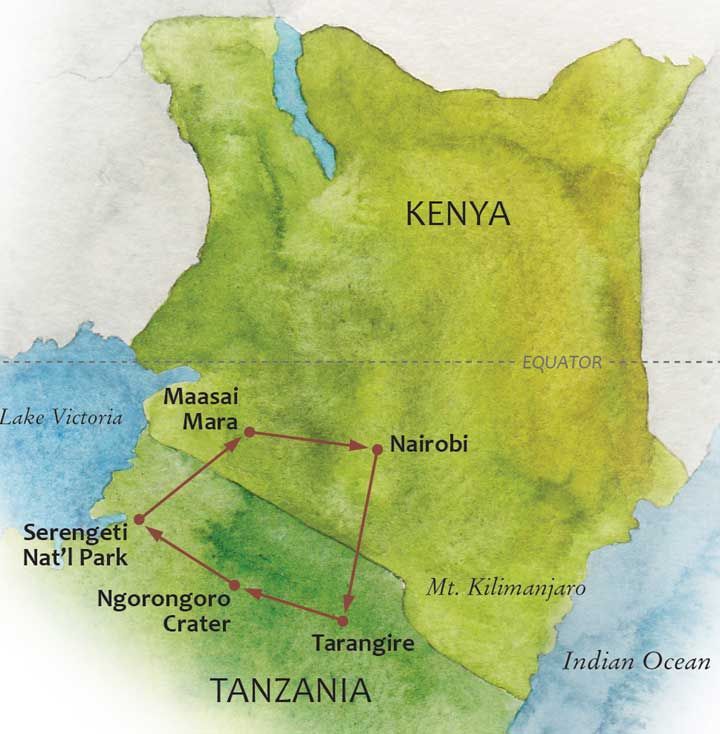 The Heart of Kenya & Tanzania Itinerary Map